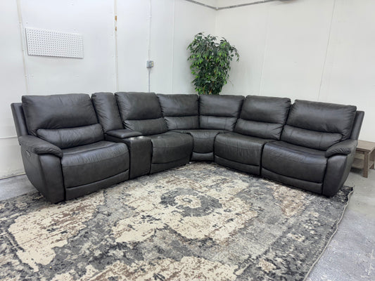 Gorgeous Charcoal Gray Leather “Lauretta” Modular Reclining Sectional