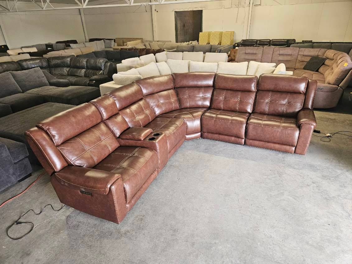 Brown Leather Modular Reclining Sectional – Three Power Recliners