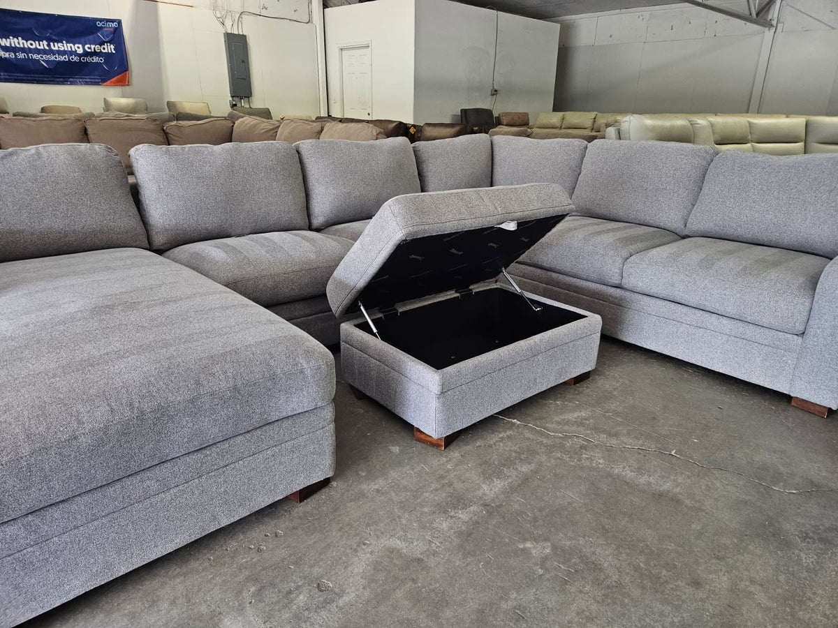 Gray U Shape Sectional Sofa with Storage Ottoman