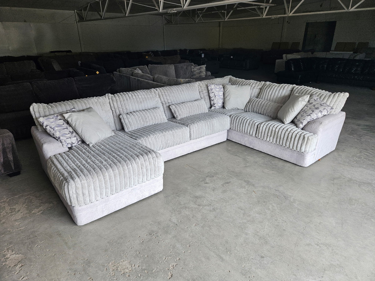 Light Gray Plush Corduroy U-Shaped Sectional Couch