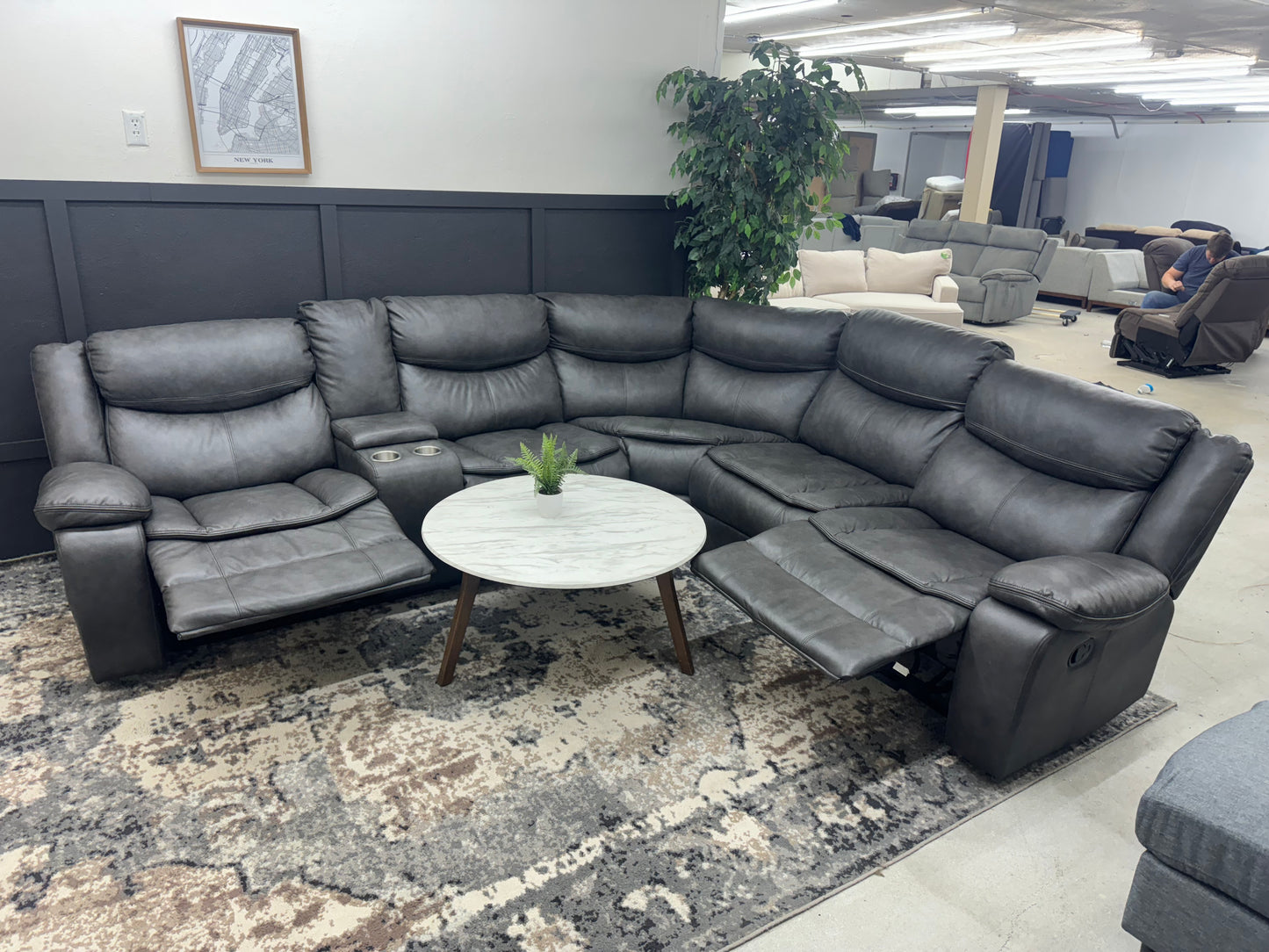 Gorgeous Charcoal Gray Sectional Couch with 2 Recliners