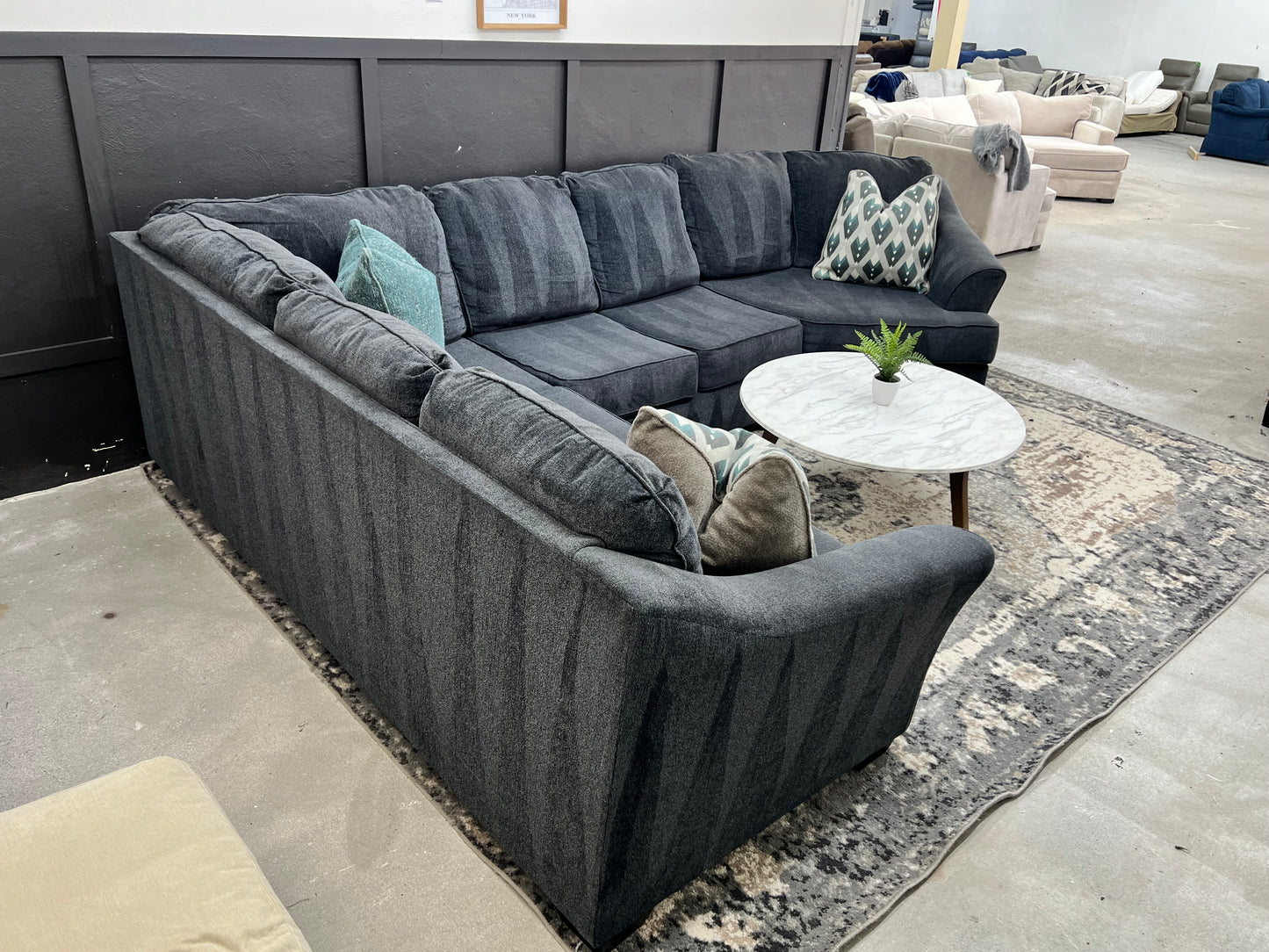 Large Charcoal Gray Sectional Couch with Cuddler