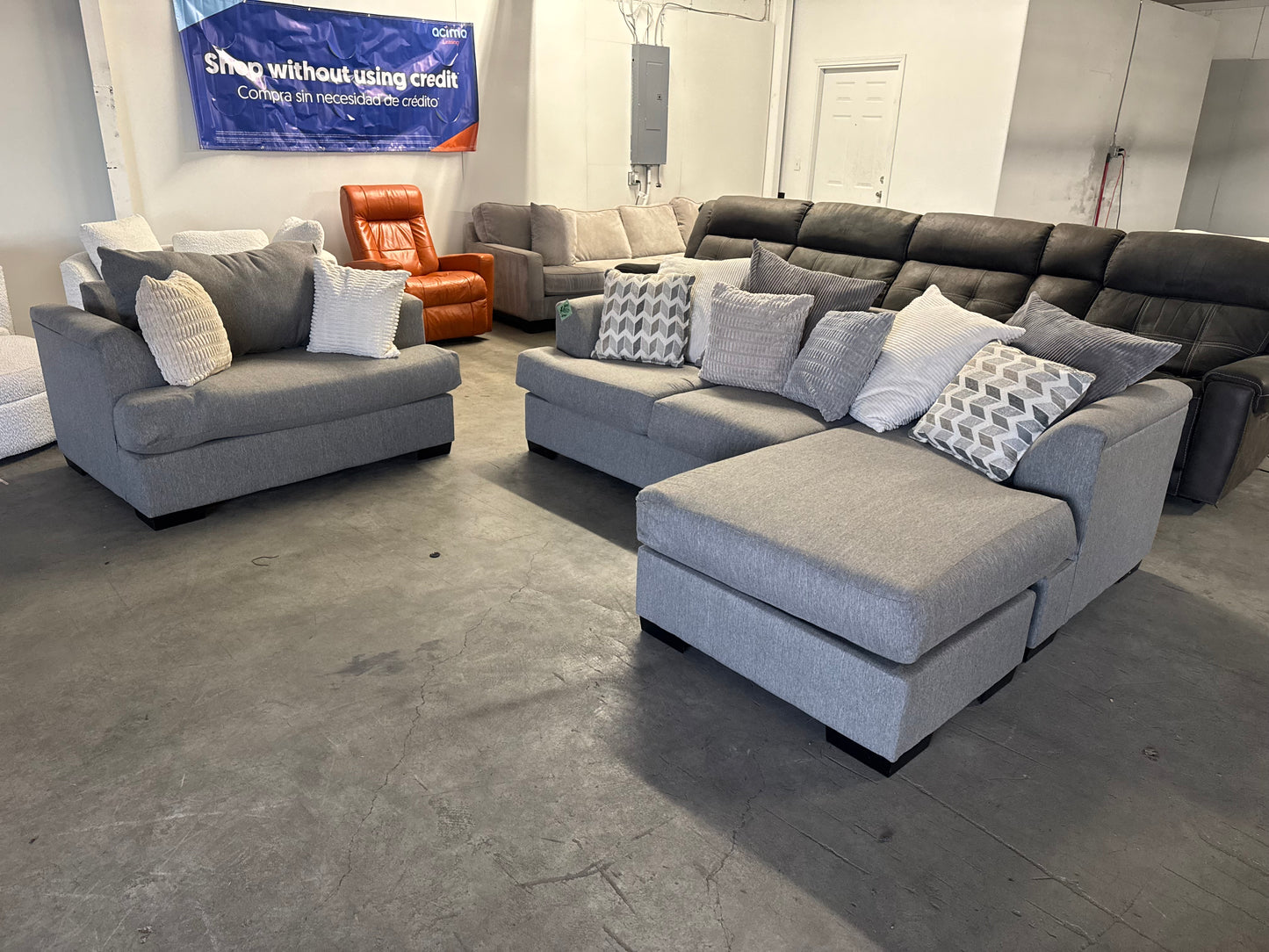 Gray Fabric Sectional with Reversible Chaise + Large Chair Set
