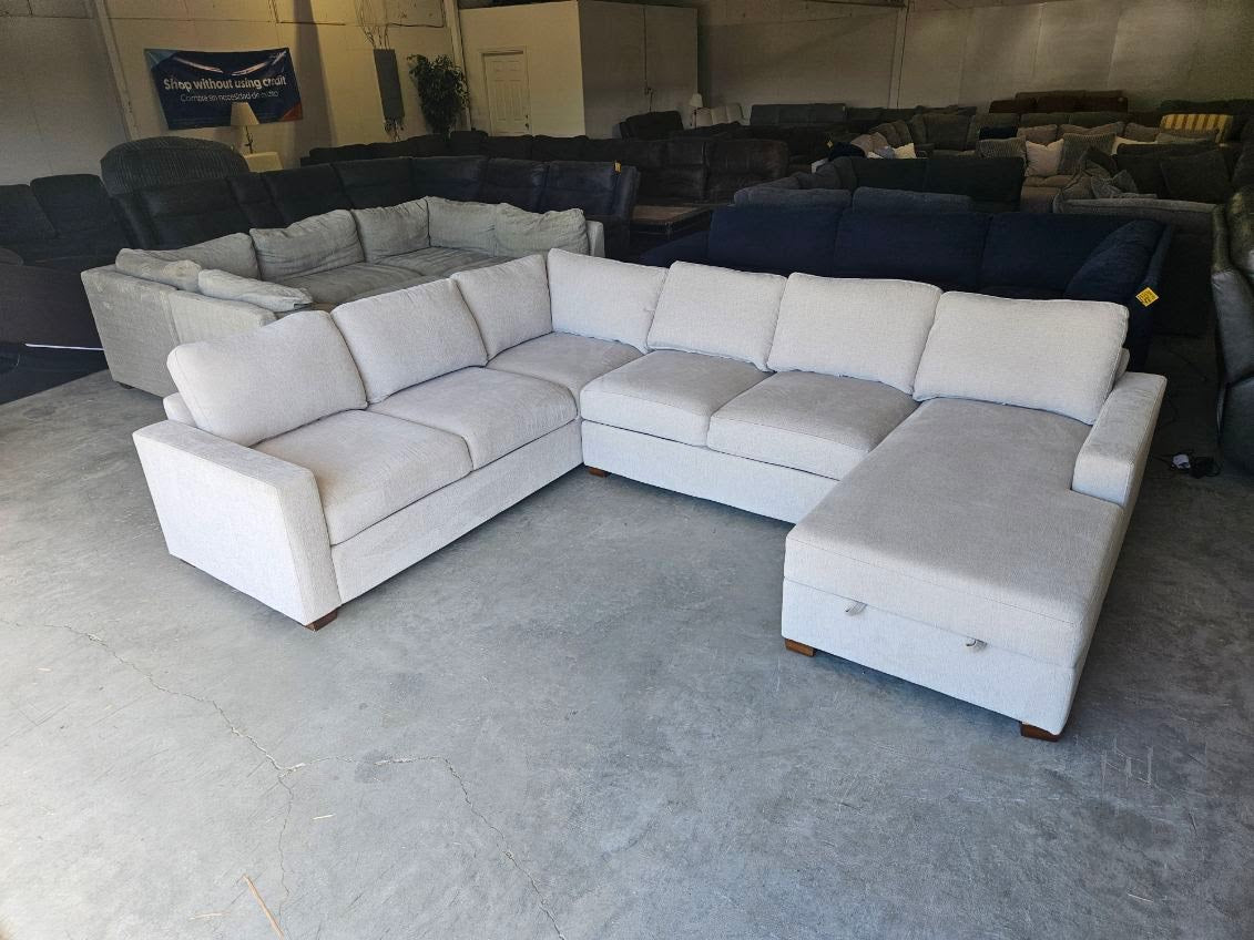 Beige U Shape Sectional with Storage Chaise