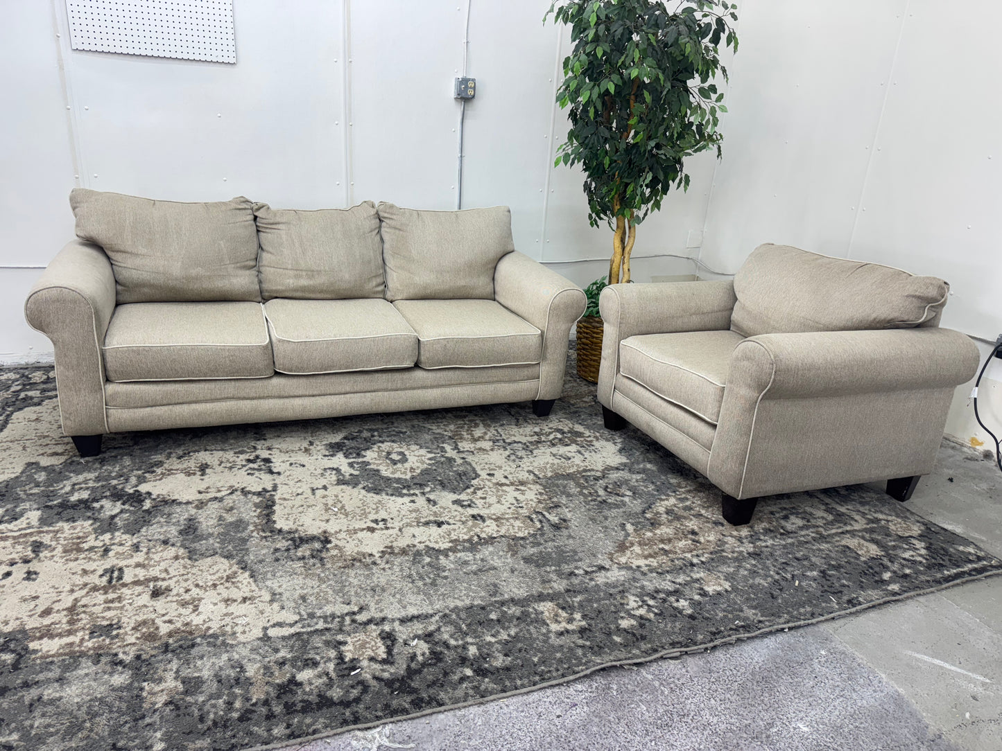 Beige Couch and Armchair Set