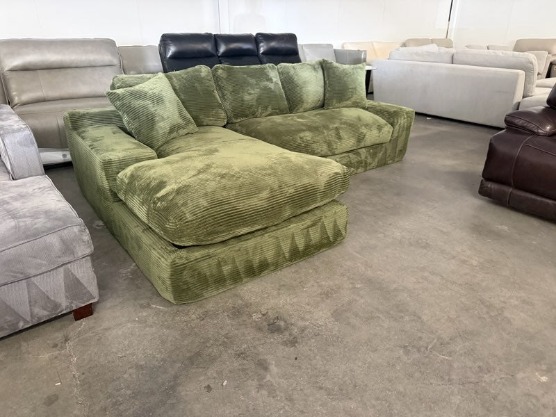 Green Plush Corduroy Boneless L-Shaped Sectional