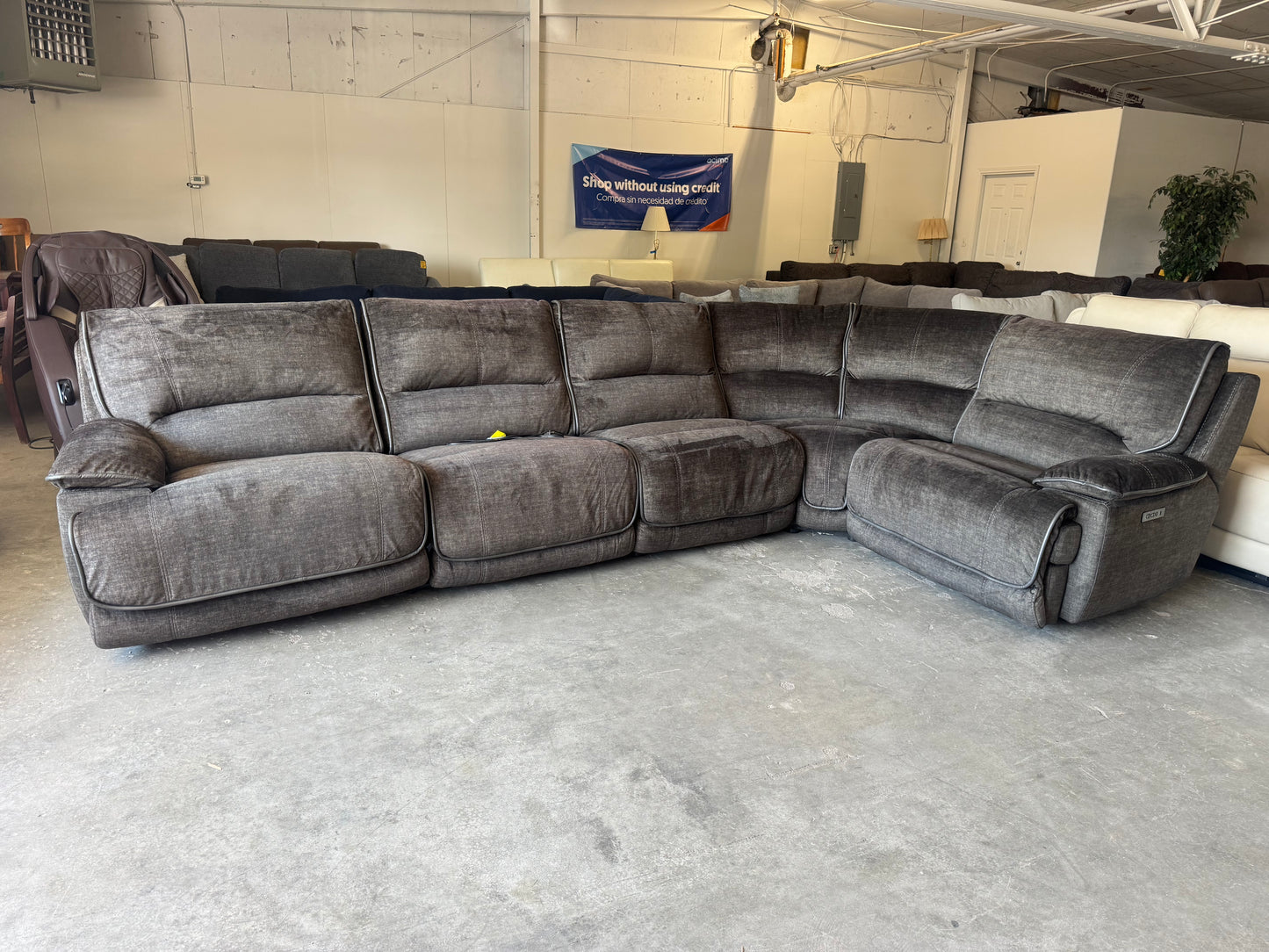 Sage Green Modular U-Shaped Sectional with 3 Pwr Recliners