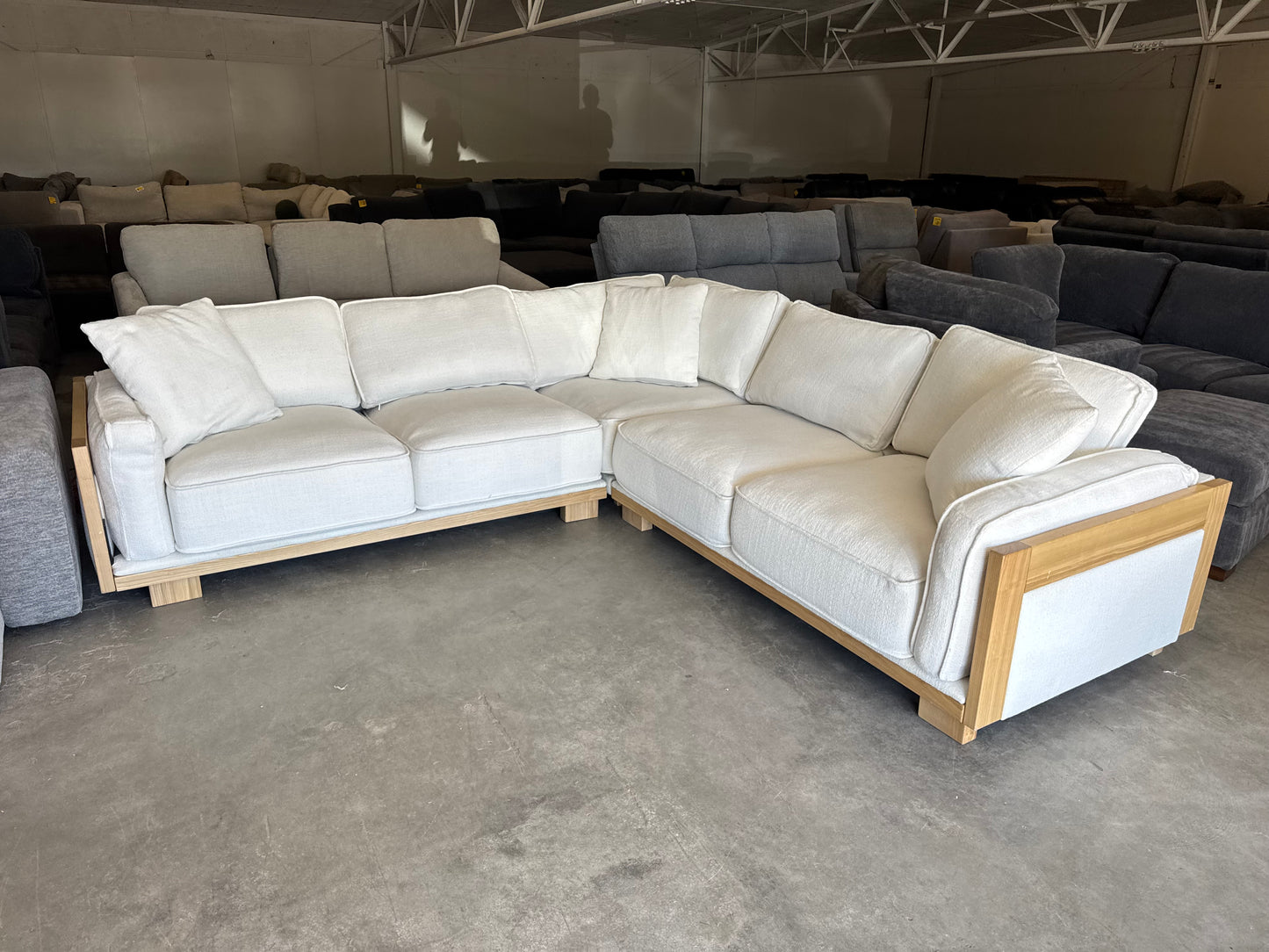White Mid-Century Modern L-Shape Sectional