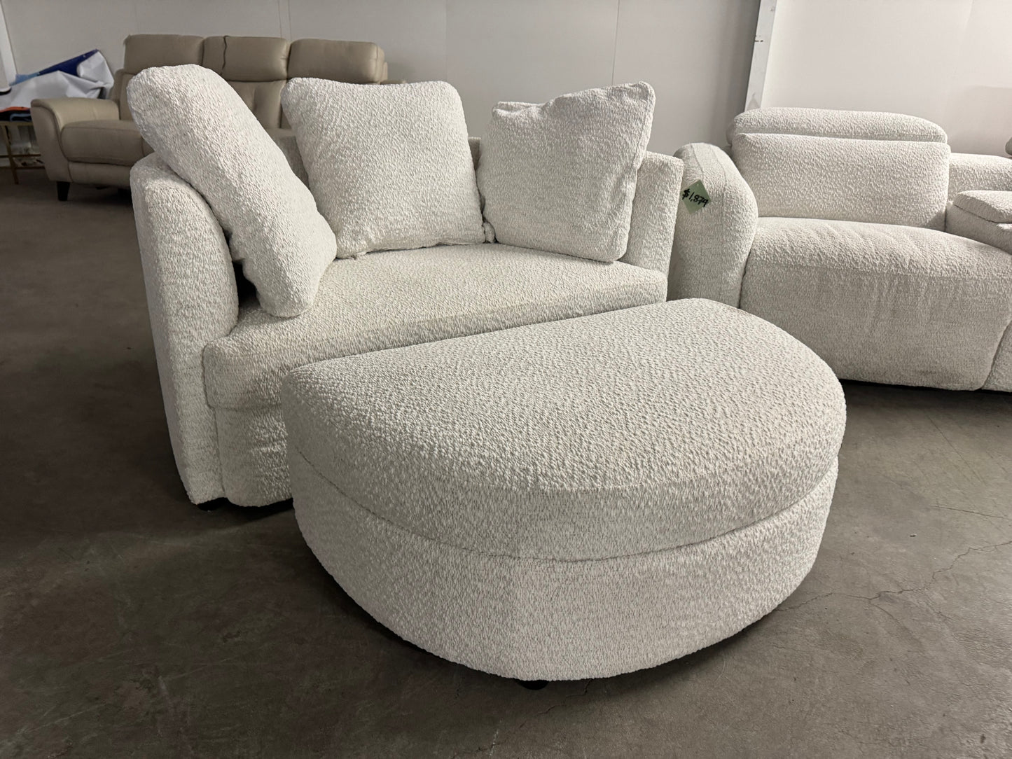 Like New White “Holley” Oversized Fabric Accent Chair with Storage Ottoman