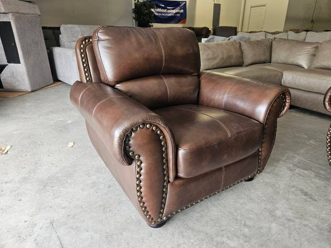 Brown Leather Living Room Set with Couch, Loveseat, Chair + Ottoman