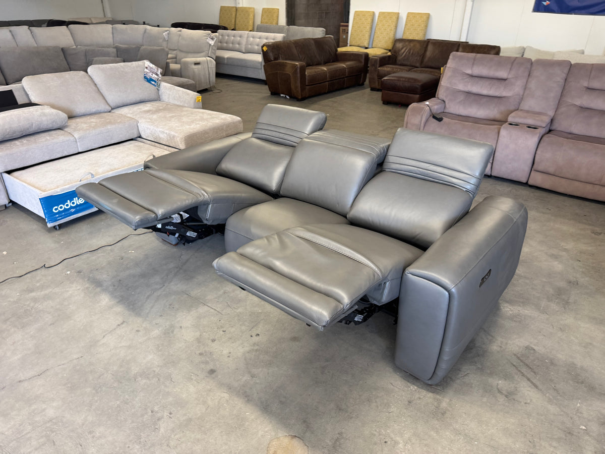 Aiden & Ivy Leather Power Reclining Sofa w/ Power Headrests
