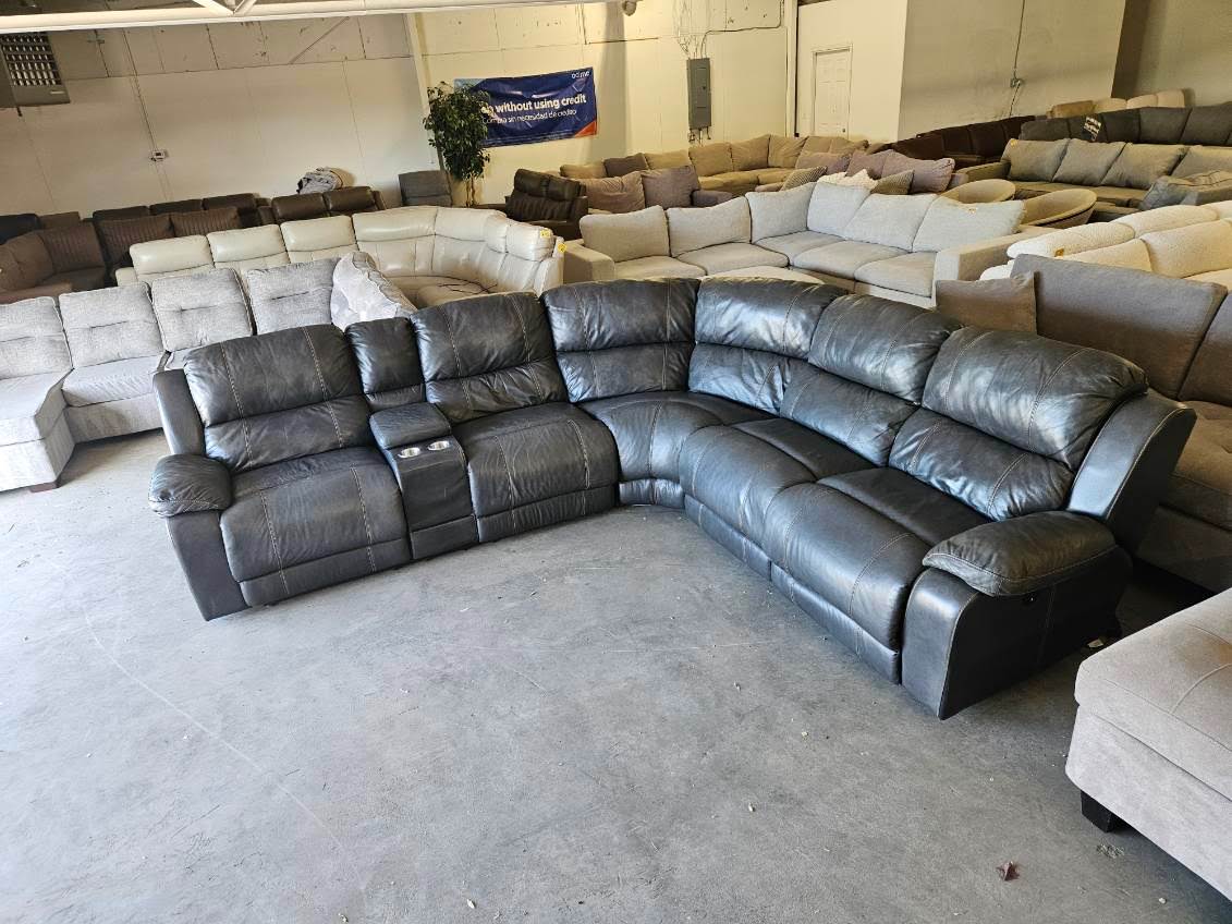 Charcoal Gray Leather Power Reclining Sectional