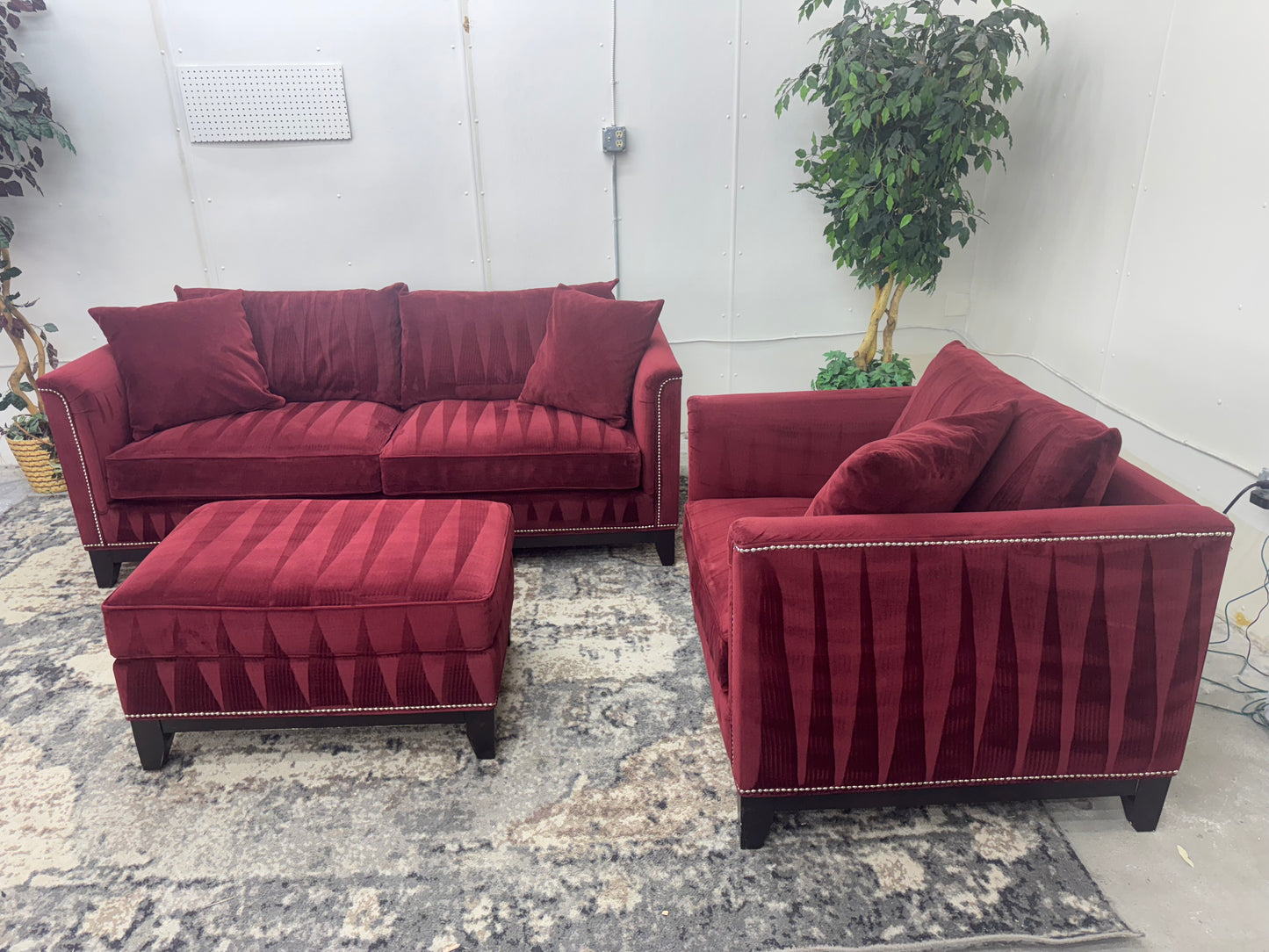 Red Velvet Couch, Armchair and Ottoman by Z Gallerie