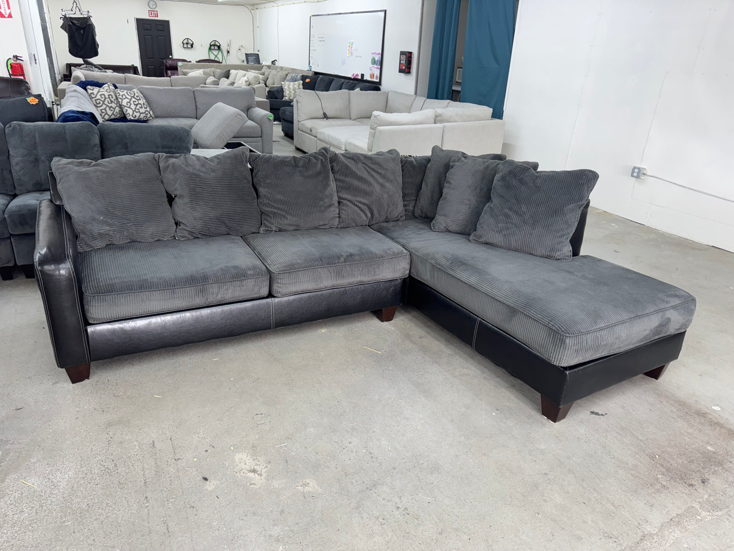 L Shaped Black and Gray Sectional Couch