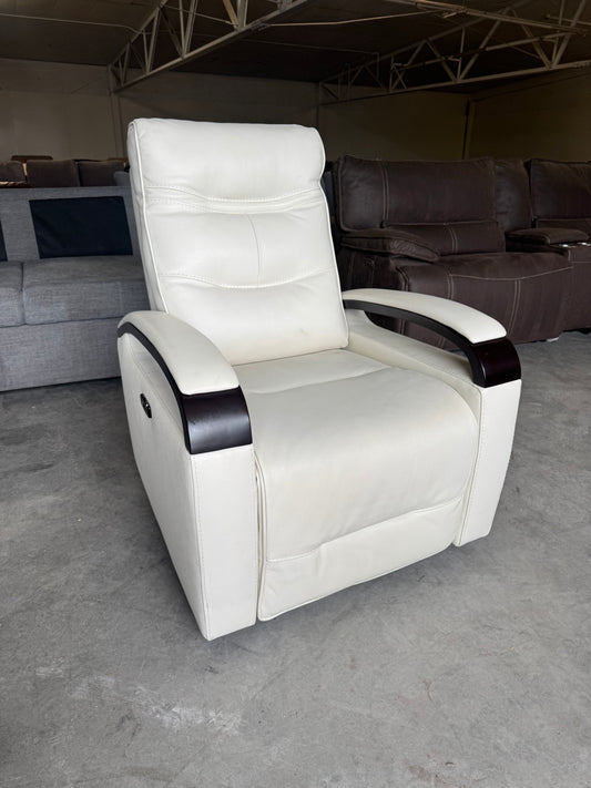 Cream Leather Power Recliner with Power Headrest