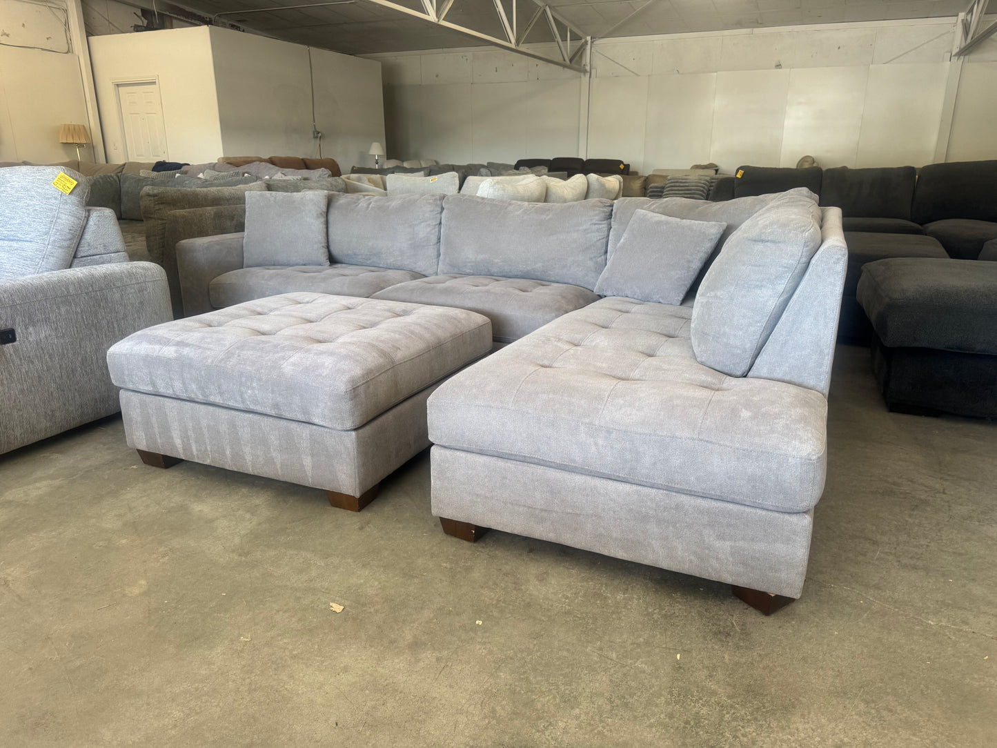 Gray L-Shaped Sectional with Ottoman