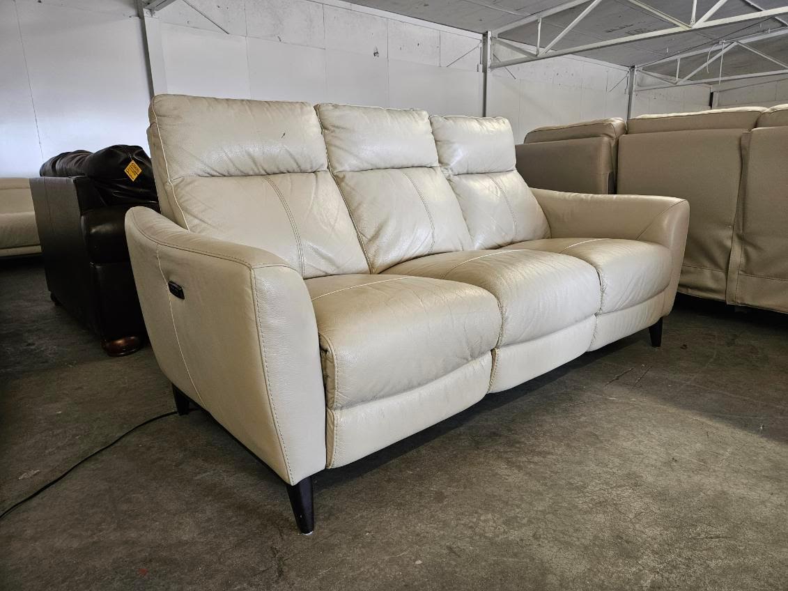 Cream Leather Power Reclining Sofa