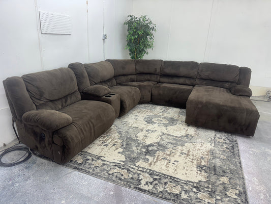 Plush Brown Modular Reclining Sectional with Reclining Chaise
