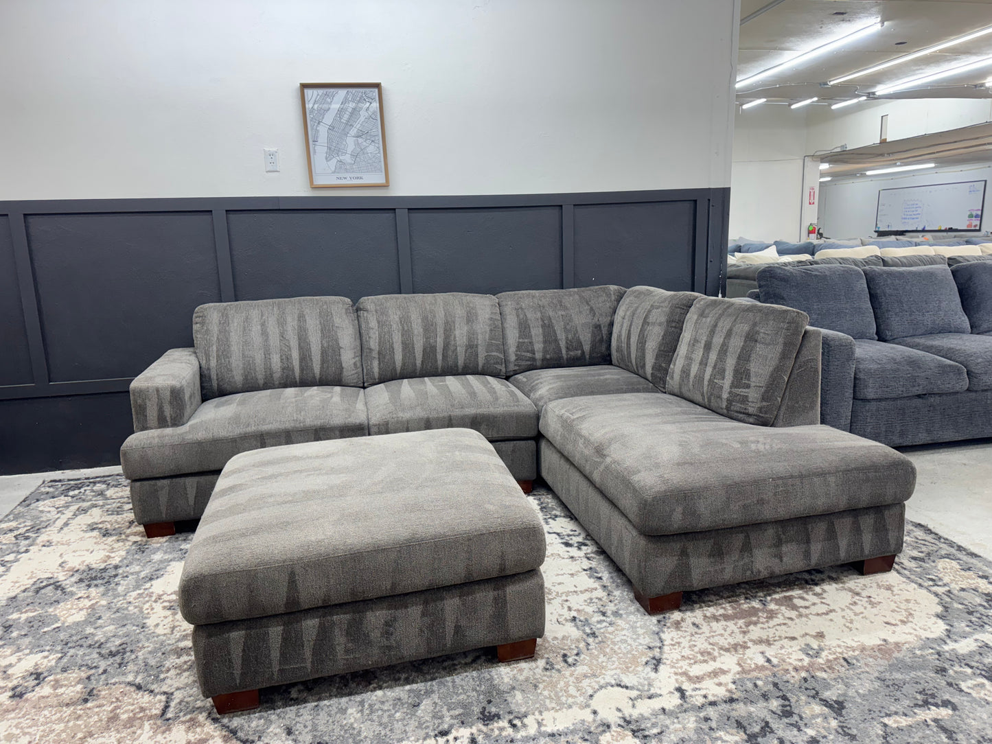 Gray L Shape Sectional Couch and Ottoman