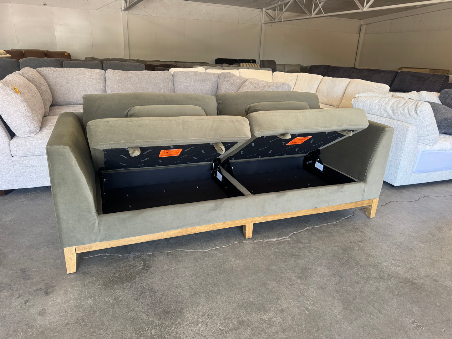 Green Mid Century Modern Sofa with Hidden Storage