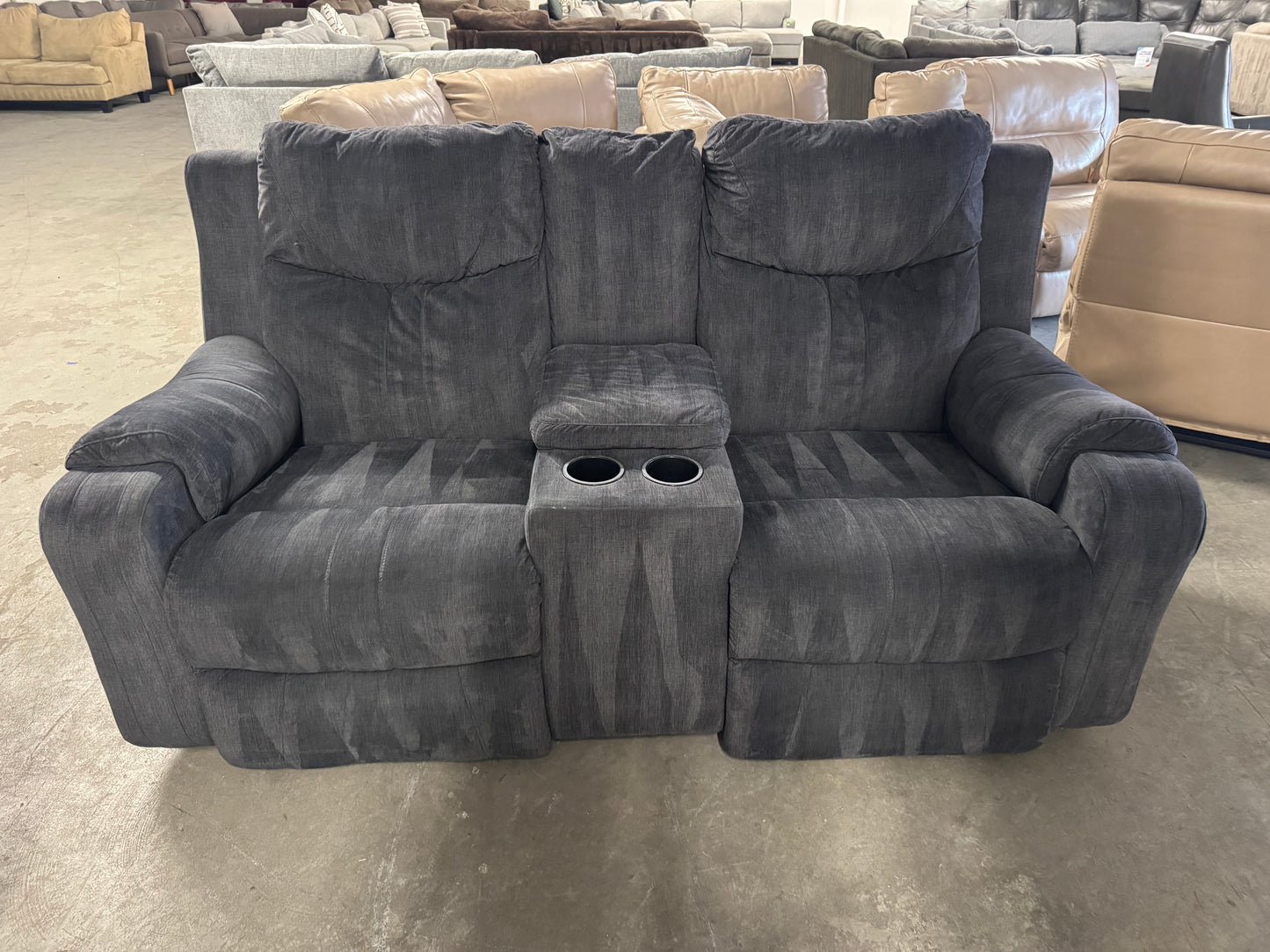 Couch + Loveseat Set – Dark Blue Fabric Power Recliners