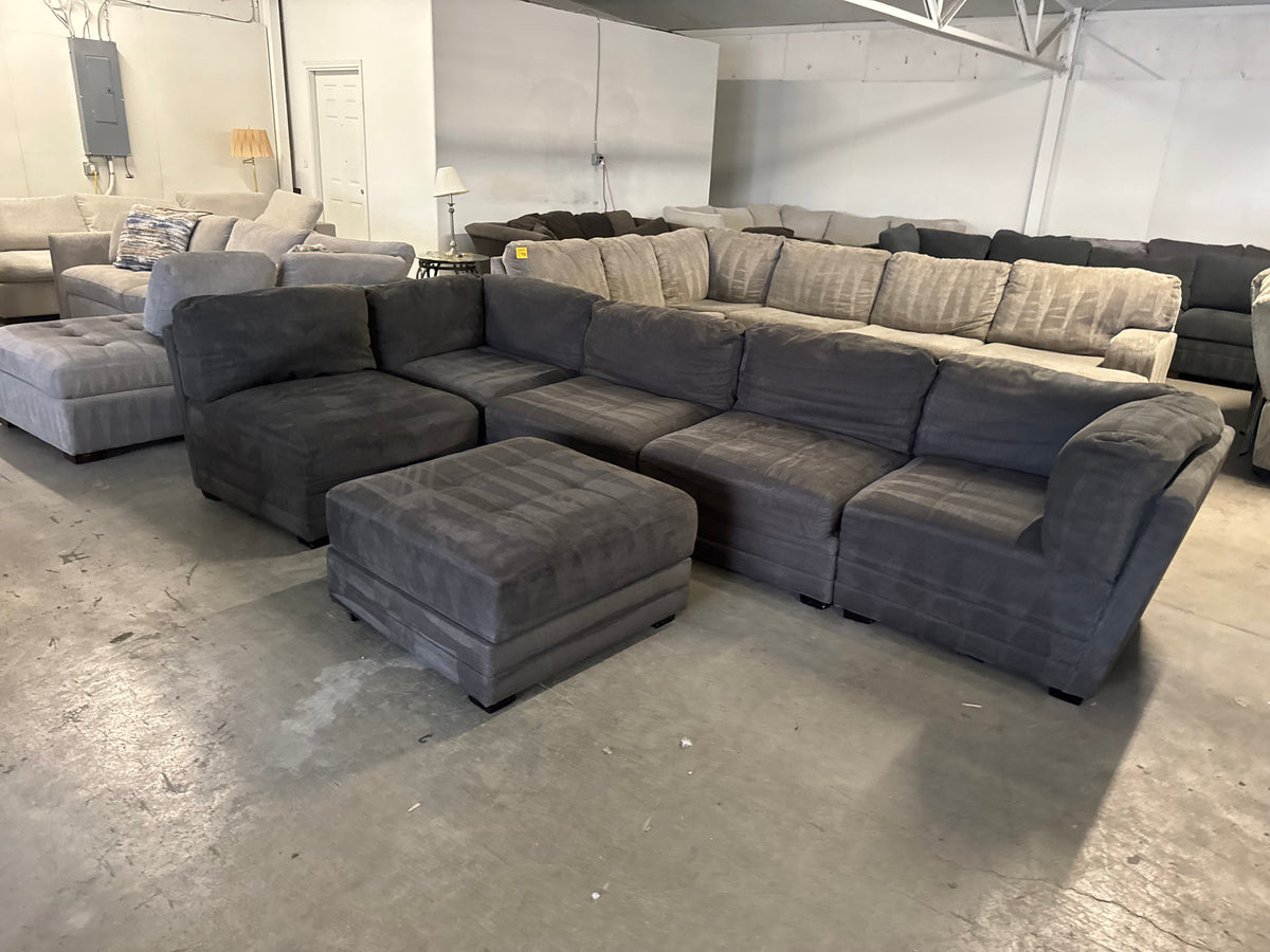 6 Piece Modular Charcoal Gray Sofa with Storage Ottoman