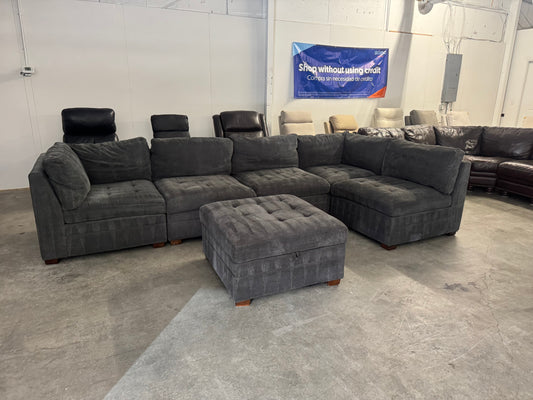 Charcoal Gray Modular Sectional Couch with Storage Ottoman
