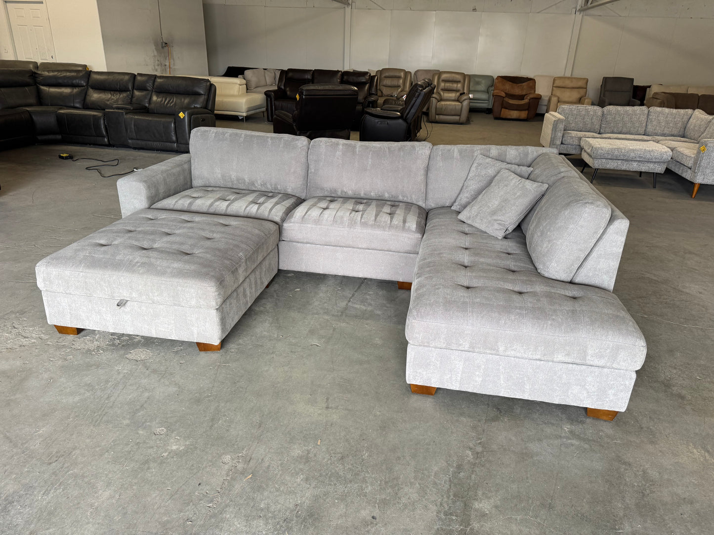 Gray L Shape Sectional with Storage Ottoman