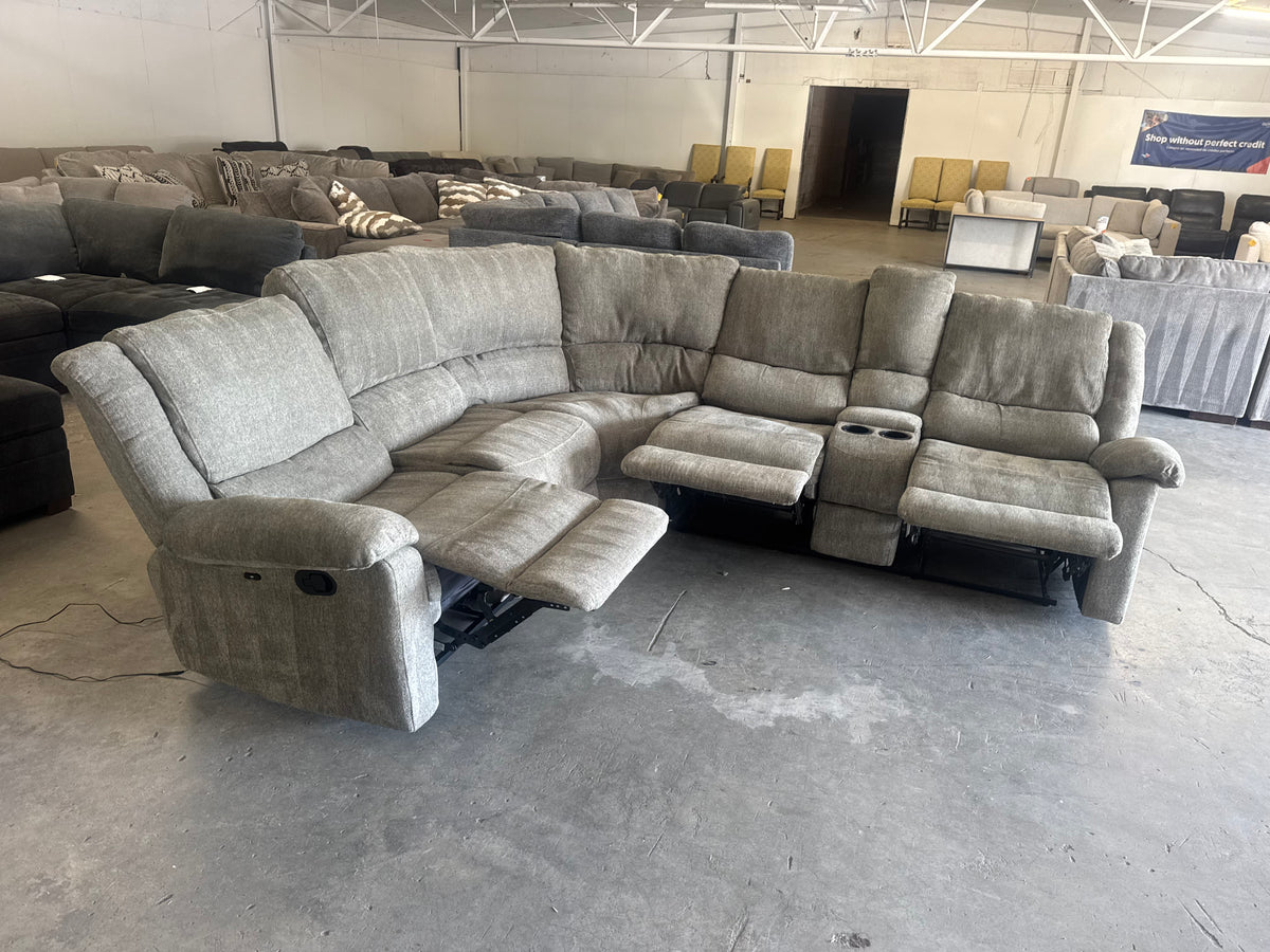 Gray L-Shaped Reclining Sectik Al Sofa with 3 Manual Recliners