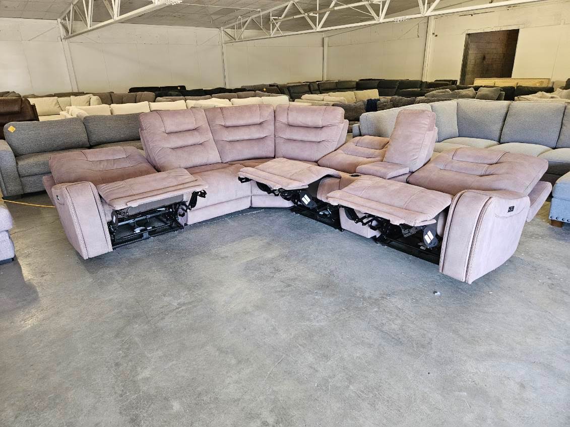 Light Brown Microfiber Modular Sofa with Three Power Recliners