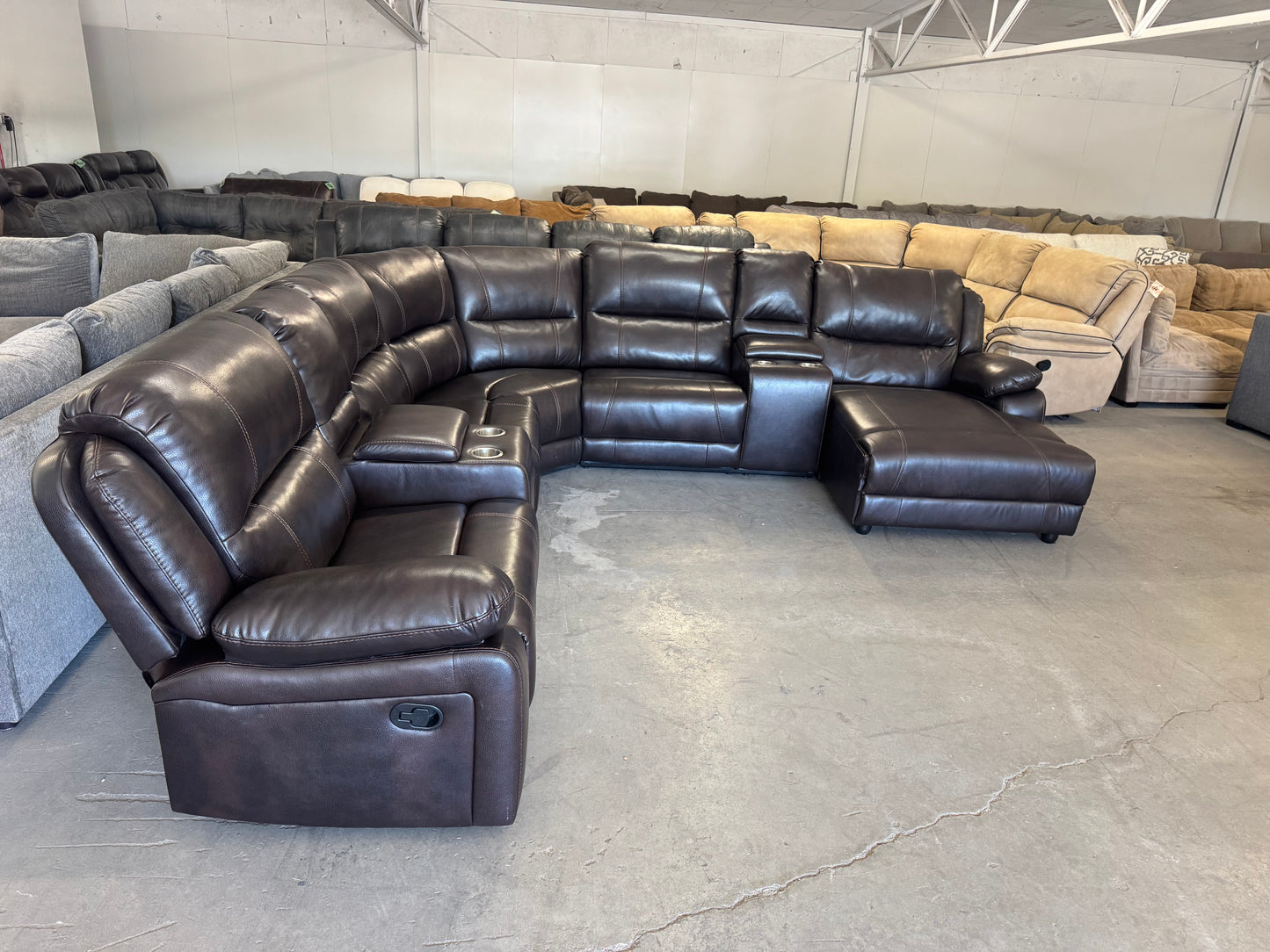 Brown Sectional with Dual Recliners and Reclining Chaise