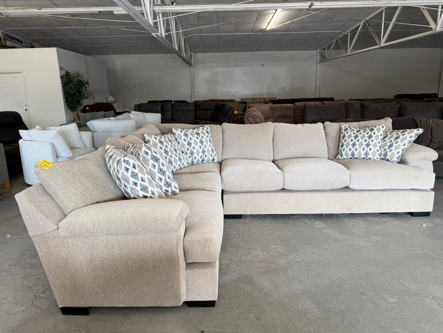 Brand New Beige Down-Filled L Shape Sectional