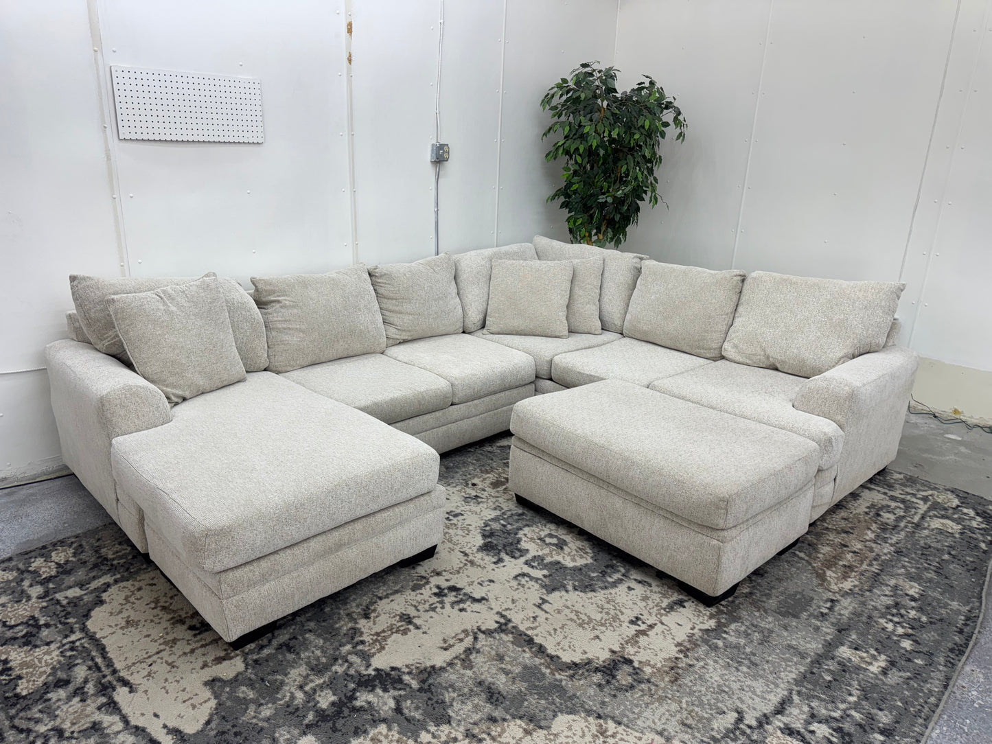 Beige U Shape Sectional Sofa with Storage Ottoman & Reversible Chaise