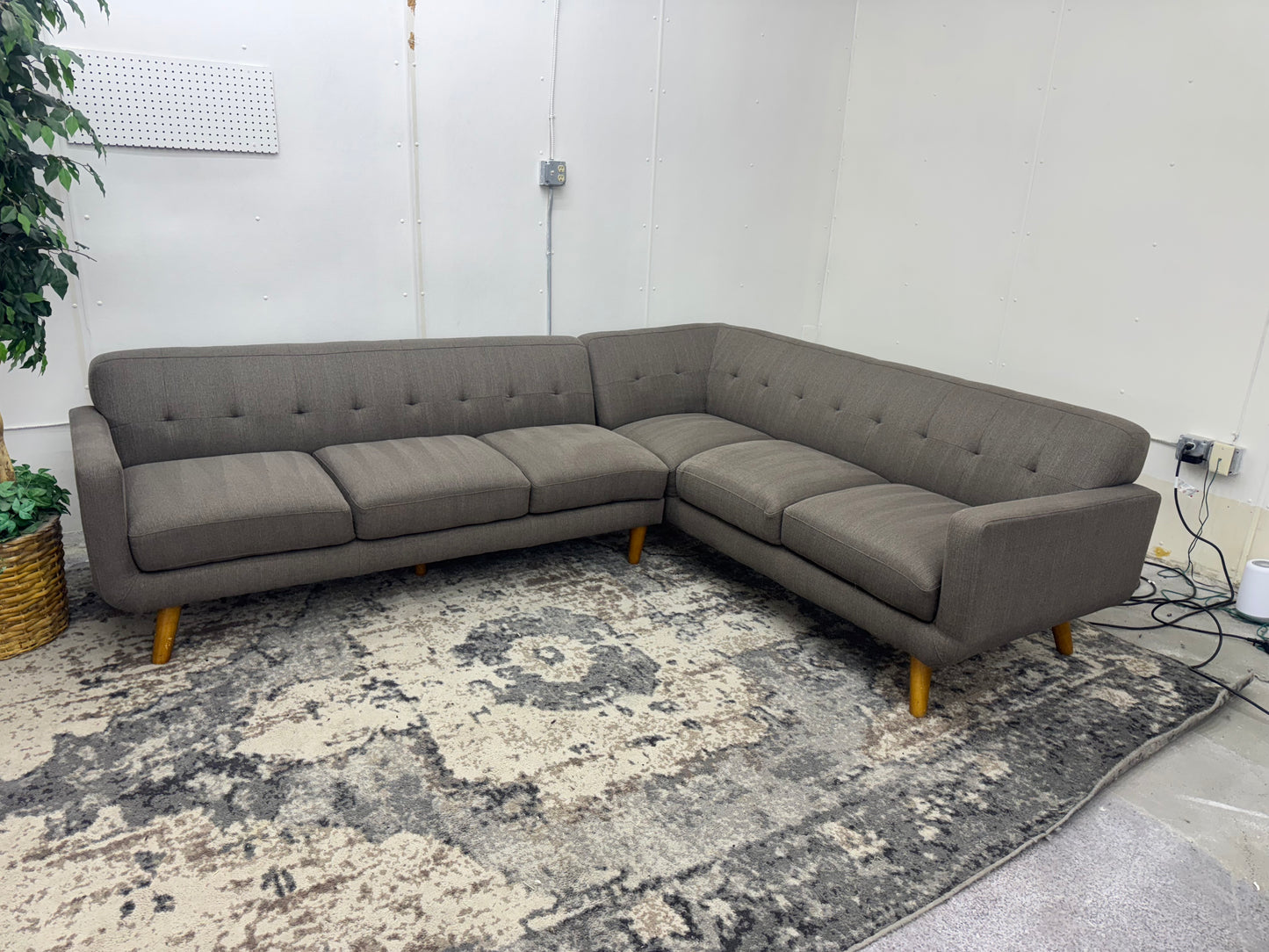 Gorgeous Taupe Mid Century Modern L Shape Sofa
