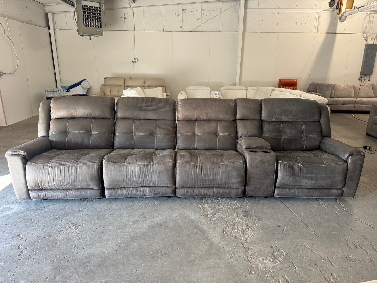 Gray 5-Piece Modular Sofa with 3 Recliners & Console