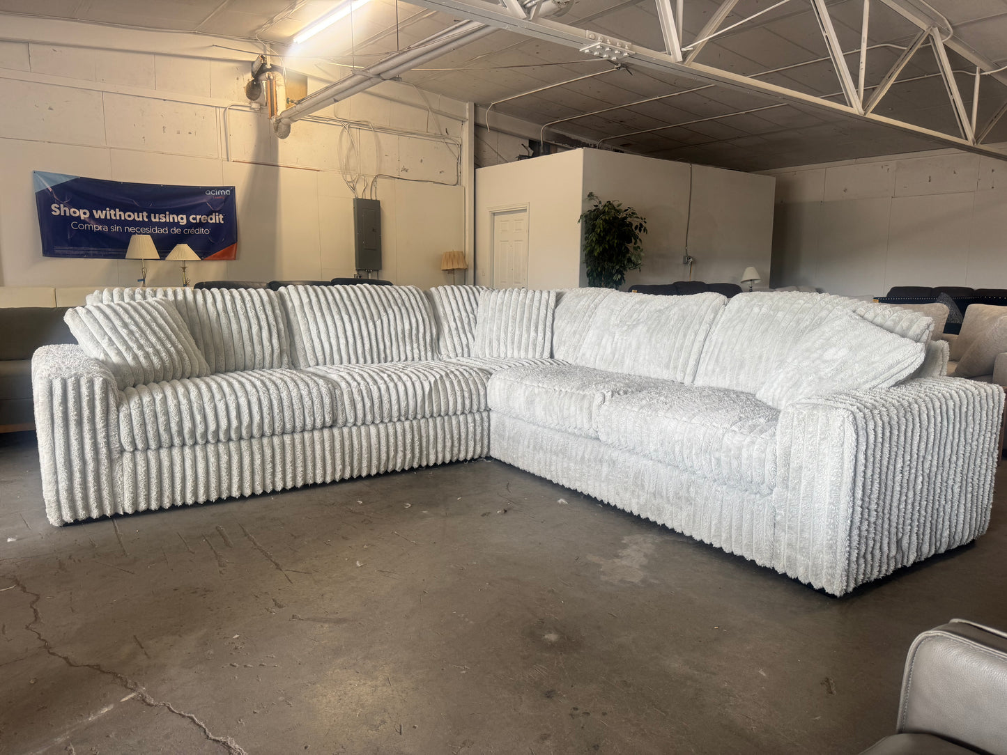 Light Gray Plush Corduroy 5-Piece Sectional