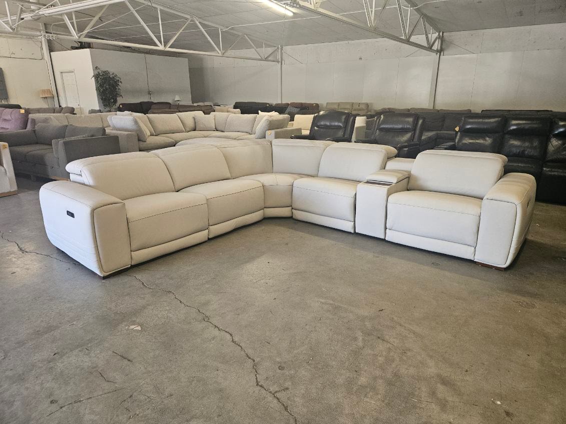 Like New Aiden & Ivy Karson White Leather Power Reclining Sectional
