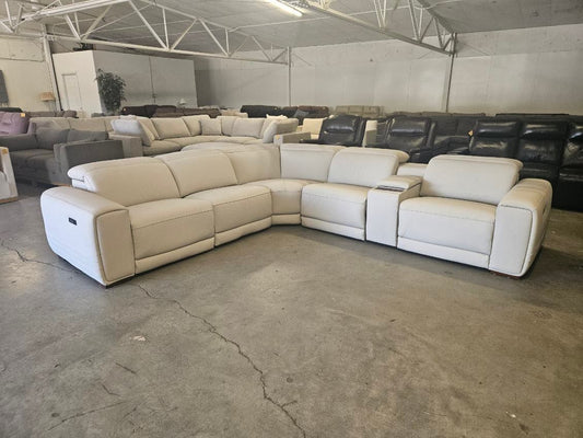 Like New Aiden & Ivy Karson White Leather Power Reclining Sectional