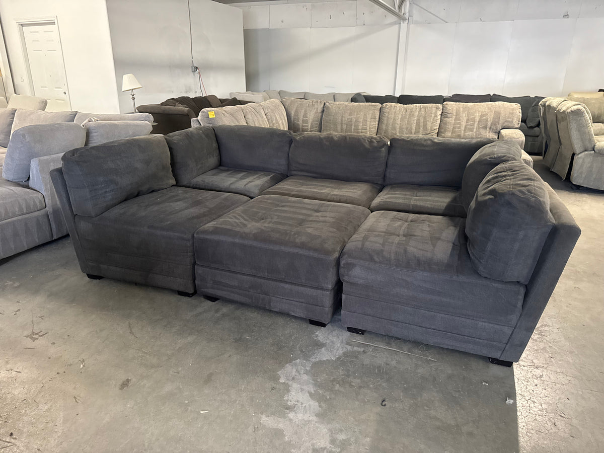 6 Piece Modular Charcoal Gray Sofa with Storage Ottoman