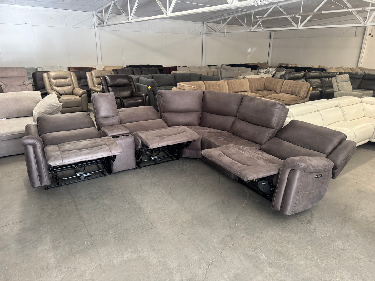 Brown Microfiber Power Reclining Modular Sectional