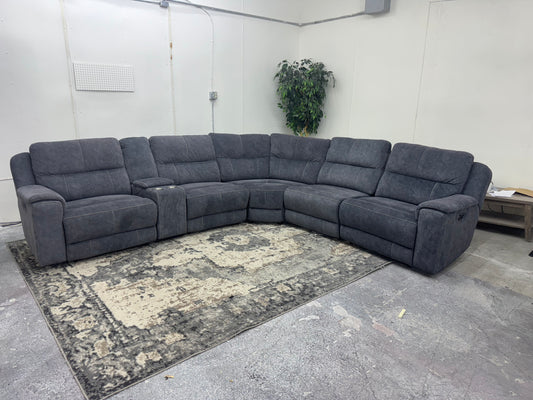 Soft Blue Plush 6-Piece Modular Sectional Sofa with 3 Electric Recliners