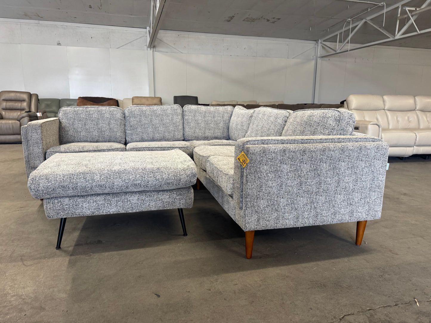 Gray Mid Century Modern Albany Park L Shape Sectional with Ottoman