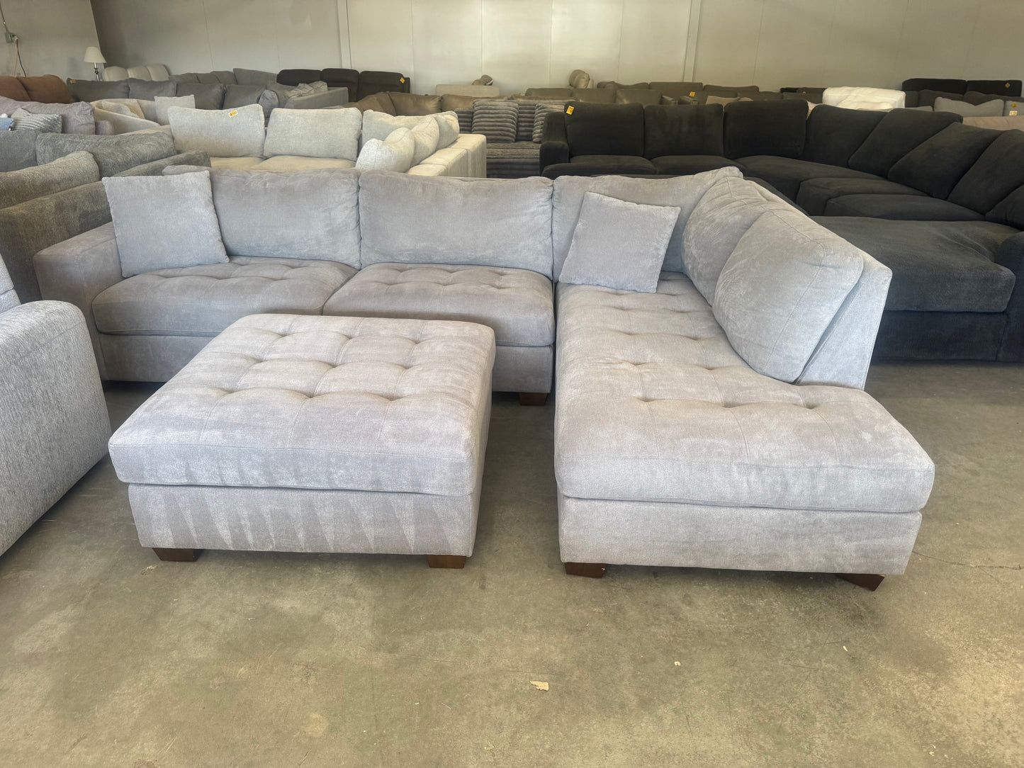 Gray L-Shaped Sectional with Ottoman