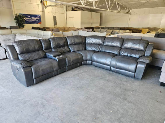 Charcoal Gray Leather Power Reclining Sectional