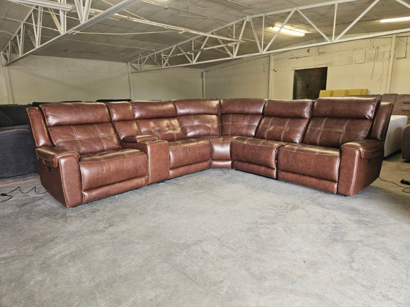 Brown Leather Modular Reclining Sectional – Three Power Recliners