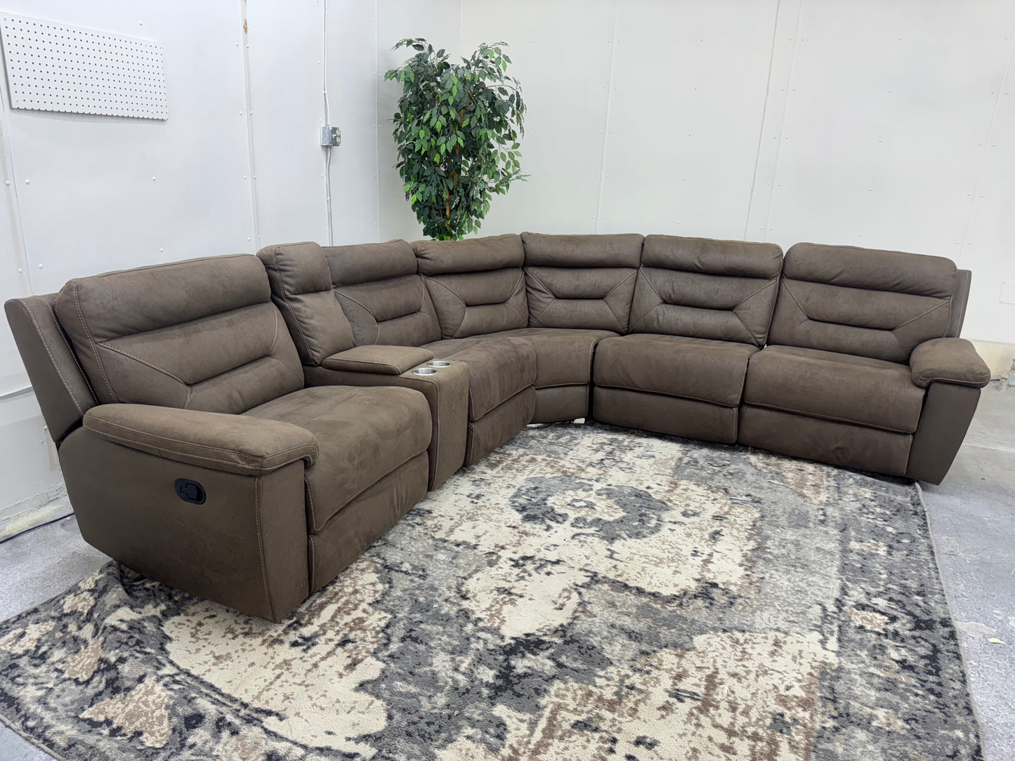 Brown 6 Piece Modular Sectional Couch with 3 Recliners