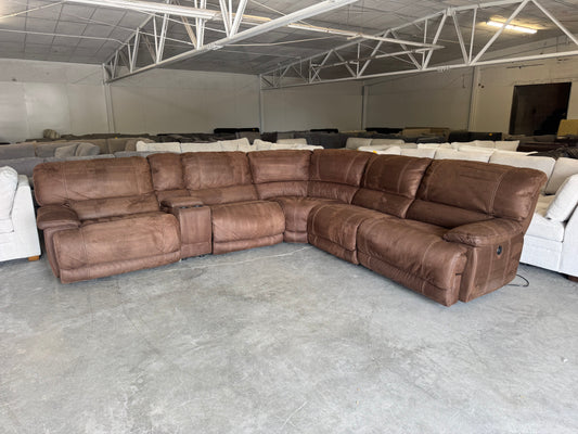 Brown Modular Power Reclining Sectional with Cupholders