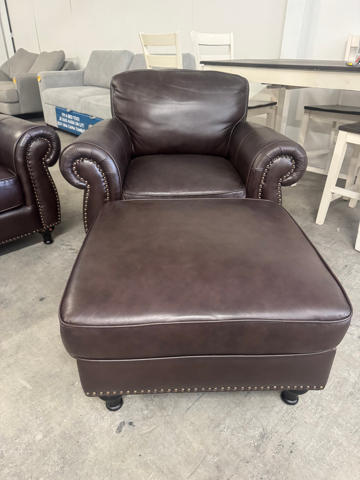 Brown Leather 4-Piece Sofa, Loveseat, Chair & Ottoman