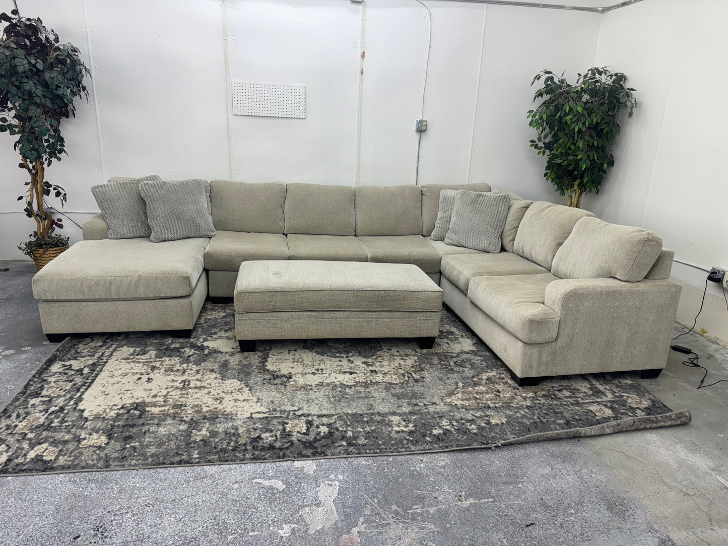 Huge Beige U-Shape Sectional with Ottoman