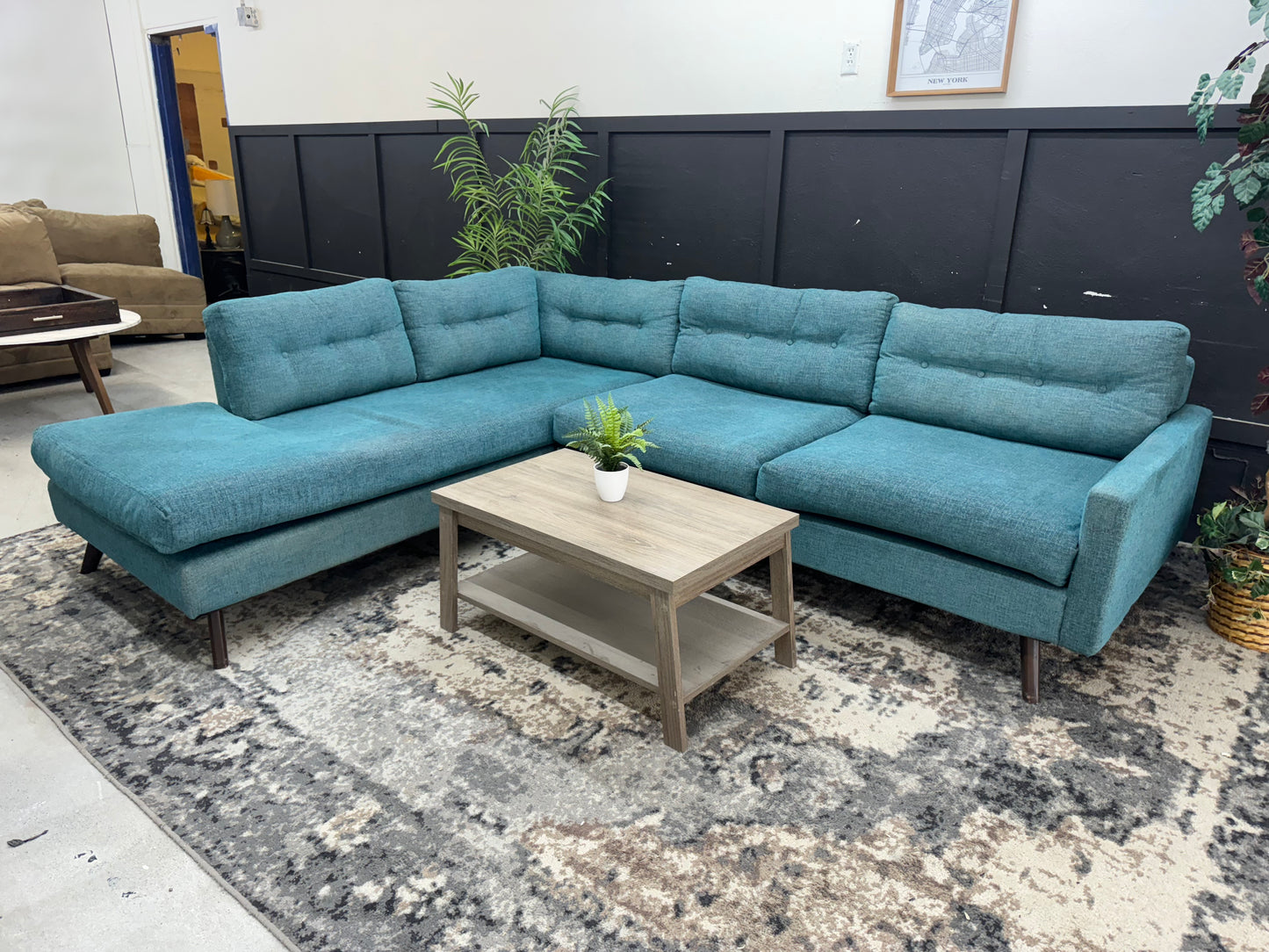 Stunning Turquoise Joybird Hopson Mid Century Modern Sectional Couch